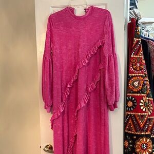 Pink Ruffled Long Sleeve Dress